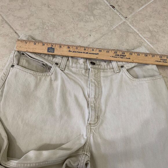 Lands' End Men’s Square Rigger Beige Jeans Made USA Tapered Size 34x30 - Picture 11 of 14